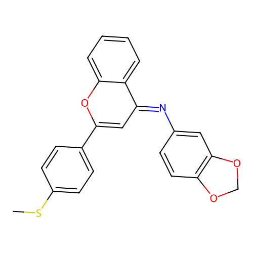 (E)-N-(2-(4-(methylthio)phenyl)-4H-chromen-4-ylidene)benzo[d][1,3]dioxol-5-amine structure
