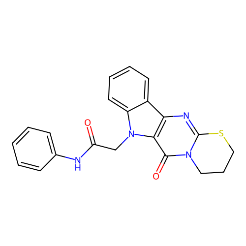 2-(6-oxo-3,4-dihydro-2H-[1,3]thiazino[3',2':1,2]pyrimido[5,4-b]indol-7(6H)-yl)-N-phenylacetamide structure