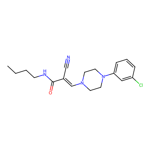 (2E)-N-butyl-3-[4-(3-chlorophenyl)piperazin-1-yl]-2-cyanoprop-2-enamide structure