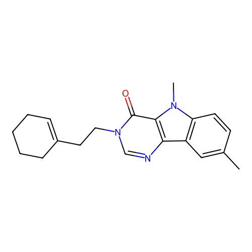 3-[2-(cyclohexen-1-yl)ethyl]-5,8-dimethylpyrimido[5,4-b]indol-4-one structure