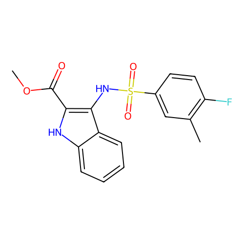 methyl 3-{[(4-fluoro-3-methylphenyl)sulfonyl]amino}-1H-indole-2-carboxylate structure