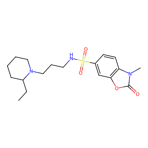 N-[3-(2-ethyl-1-piperidyl)propyl]-3-methyl-2-oxo-benzooxazole-6-sulfonamide structure