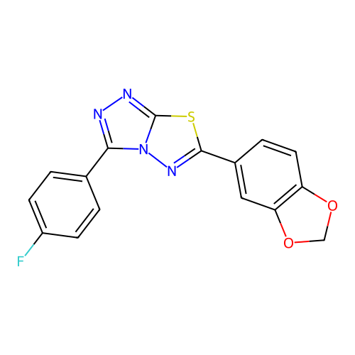 6-(1,3-benzodioxol-5-yl)-3-(4-fluorophenyl)-[1,2,4]triazolo[3,4-b][1,3,4]thiadiazole structure
