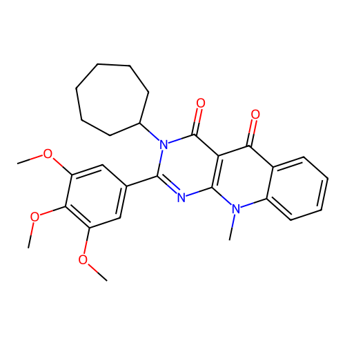 3-cycloheptyl-10-methyl-2-(3,4,5-trimethoxyphenyl)pyrimido[4,5-b]quinoline-4,5(3H,10H)-dione structure