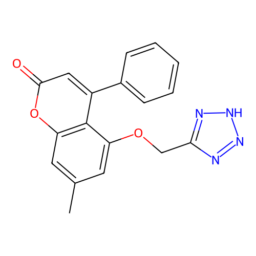 7-methyl-4-phenyl-5-(1H-tetrazol-5-ylmethoxy)-2H-chromen-2-one structure