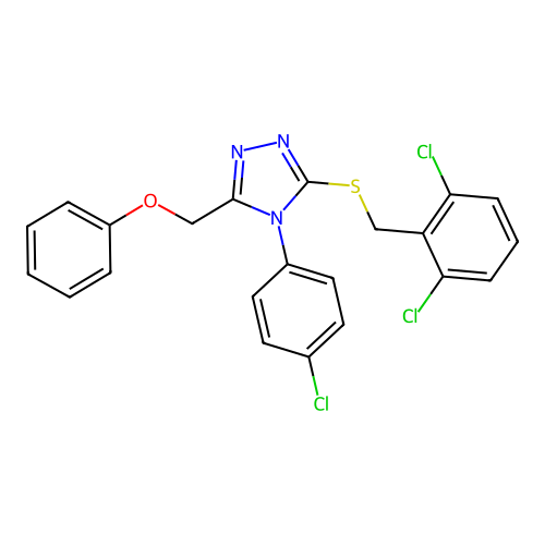 4-(4-chlorophenyl)-3-[(2,6-dichlorophenyl)methylsulfanyl]-5-(phenoxymethyl)-1,2,4-triazole structure