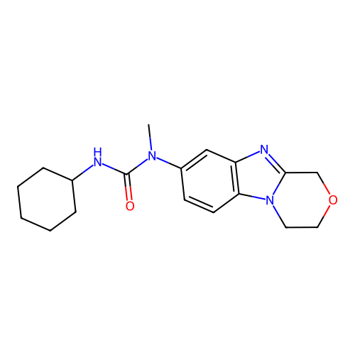 3-cyclohexyl-1-(3,4-dihydro-1H-[1,4]oxazino[4,3-a]benzimidazol-8-yl)-1-methylurea structure