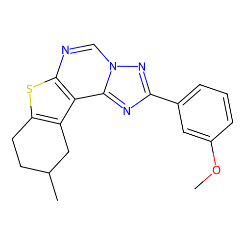 2-(3-methoxyphenyl)-10-methyl-8,9,10,11-tetrahydro[1]benzothieno[3,2-e][1,2,4]triazolo[1,5-c]pyrimidine structure