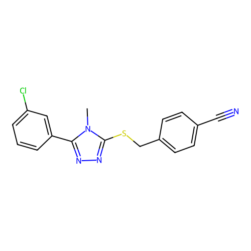 4-({[5-(3-chlorophenyl)-4-methyl-4H-1,2,4-triazol-3-yl]sulfanyl}methyl)benzonitrile structure