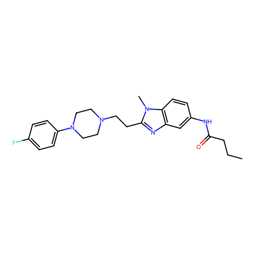 N-(2-{2-[4-(4-fluorophenyl)piperazin-1-yl]ethyl}-1-methyl-1H-benzimidazol-5-yl)butanamide structure