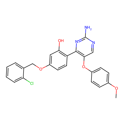 2-[2-Amino-5-(4-methoxyphenoxy)pyrimidin-4-YL]-5-[(2-chlorophenyl)methoxy]phenol structure