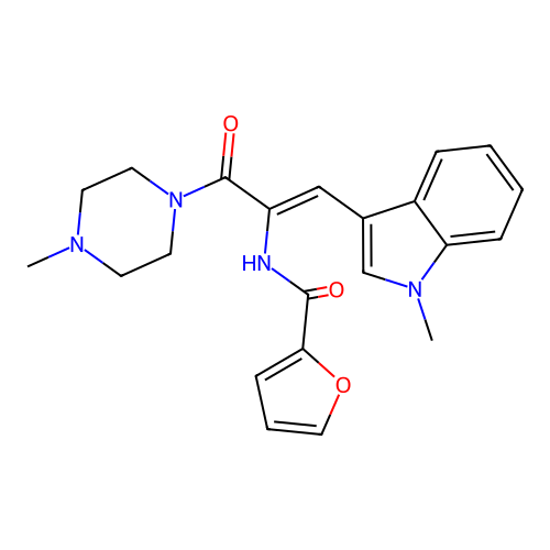 N-[(1Z)-1-(1-methyl-1H-indol-3-yl)-3-(4-methylpiperazin-1-yl)-3-oxoprop-1-en-2-yl]furan-2-carboxamide structure