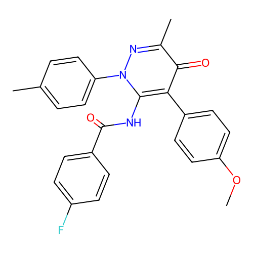 4-fluoro-N-[4-(4-methoxyphenyl)-6-methyl-2-(4-methylphenyl)-5-oxopyridazin-3-yl]benzamide structure