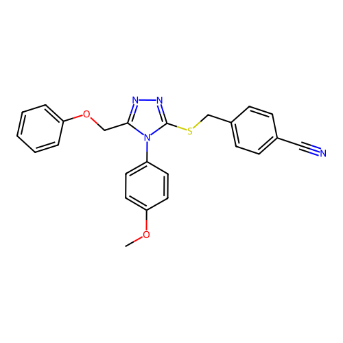 4-({[4-(4-methoxyphenyl)-5-(phenoxymethyl)-4H-1,2,4-triazol-3-yl]sulfanyl}methyl)benzonitrile structure