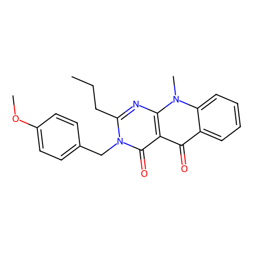 3-(4-methoxybenzyl)-10-methyl-2-propylpyrimido[4,5-b]quinoline-4,5(3H,10H)-dione structure