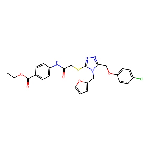 ethyl 4-(2-((5-((4-chlorophenoxy)methyl)-4-(furan-2-ylmethyl)-4H-1,2,4-triazol-3-yl)thio)acetamido)benzoate structure