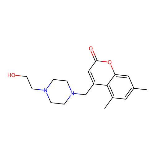 4-{[4-(2-hydroxyethyl)piperazin-1-yl]methyl}-5,7-dimethyl-2H-chromen-2-one structure