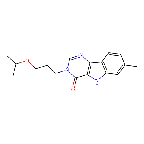 7-methyl-3-[3-(propan-2-yloxy)propyl]-3,5-dihydro-4H-pyrimido[5,4-b]indol-4-one structure