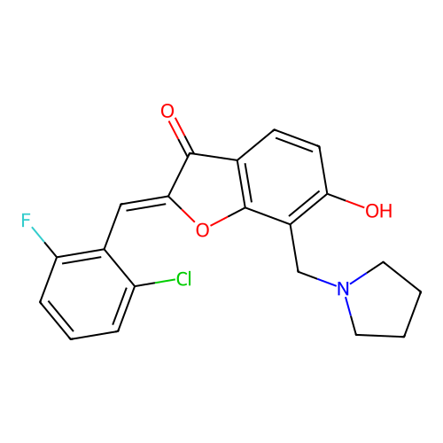 (Z)-2-(2-chloro-6-fluorobenzylidene)-6-hydroxy-7-(pyrrolidin-1-ylmethyl)benzofuran-3(2H)-one structure