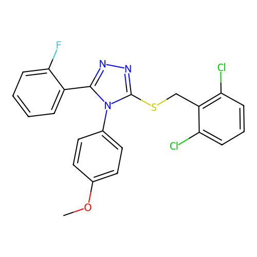 3-[(2,6-dichlorophenyl)methylsulfanyl]-5-(2-fluorophenyl)-4-(4-methoxyphenyl)-1,2,4-triazole structure