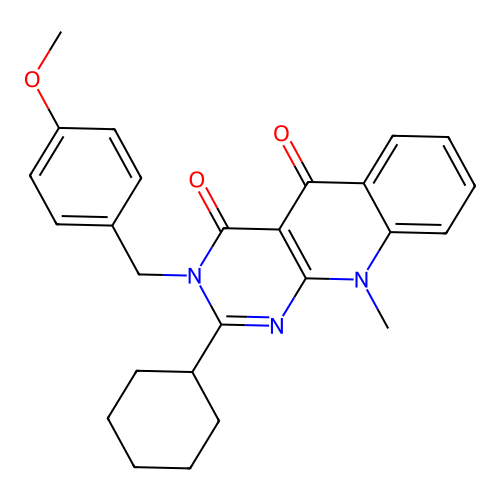 2-Cyclohexyl-3-(4-methoxy-benzyl)-10-methyl-3H,10H-pyrimido[4,5-b]quinoline-4,5-dione structure