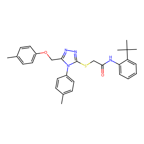N-(2-(tert-butyl)phenyl)-2-((4-(p-tolyl)-5-((p-tolyloxy)methyl)-4H-1,2,4-triazol-3-yl)thio)acetamide structure