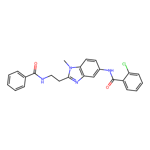 2-chloro-N-(1-methyl-2-{2-[(phenylcarbonyl)amino]ethyl}-1H-benzimidazol-5-yl)benzamide structure