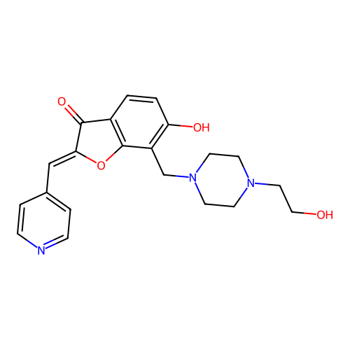 (Z)-6-hydroxy-7-((4-(2-hydroxyethyl)piperazin-1-yl)methyl)-2-(pyridin-4-ylmethylene)benzofuran-3(2H)-one structure