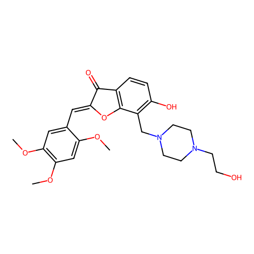 (Z)-6-hydroxy-7-((4-(2-hydroxyethyl)piperazin-1-yl)methyl)-2-(2,4,5-trimethoxybenzylidene)benzofuran-3(2H)-one structure