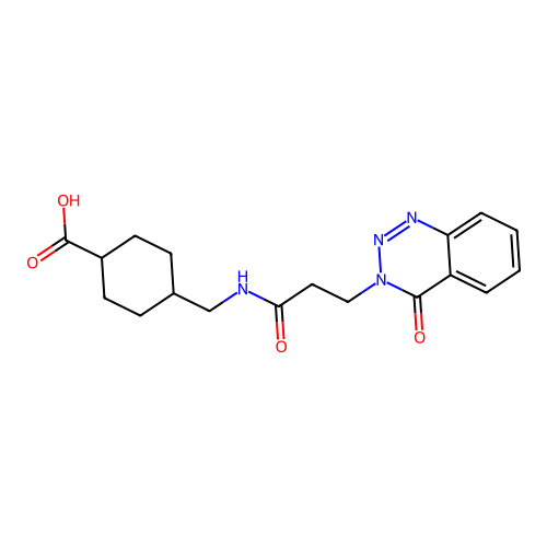 4-((3-(4-oxobenzo[d][1,2,3]triazin-3(4H)-yl)propanamido)methyl)cyclohexanecarboxylic acid structure