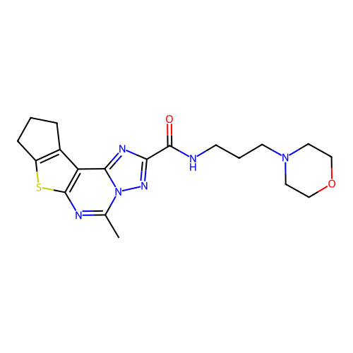 5-methyl-N-(3-morpholinopropyl)-9,10-dihydro-8H-cyclopenta[4,5]thieno[3,2-e][1,2,4]triazolo[1,5-c]pyrimidine-2-carboxamide structure