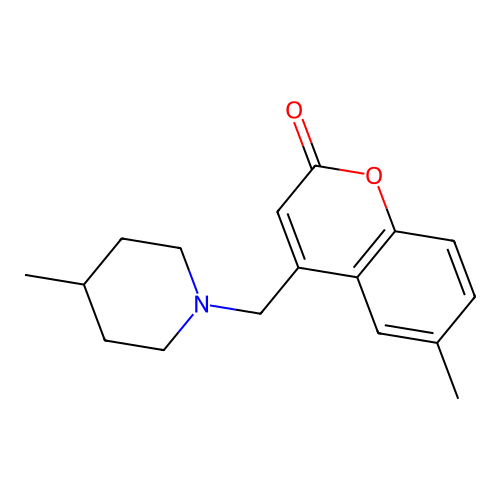 6-methyl-4-((4-methylpiperidin-1-yl)methyl)-2H-chromen-2-one structure