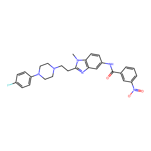 N-(2-(2-(4-(4-fluorophenyl)piperazin-1-yl)ethyl)-1-methyl-1H-benzo[d]imidazol-5-yl)-3-nitrobenzamide structure