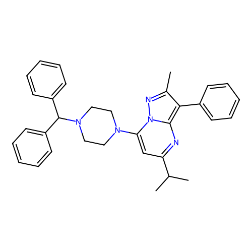 7-[4-(diphenylmethyl)piperazin-1-yl]-2-methyl-3-phenyl-5-(propan-2-yl)pyrazolo[1,5-a]pyrimidine structure