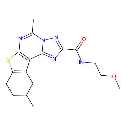 N-(2-methoxyethyl)-5,10-dimethyl-8,9,10,11-tetrahydro[1]benzothieno[3,2-e][1,2,4]triazolo[1,5-c]pyrimidine-2-carboxamide structure