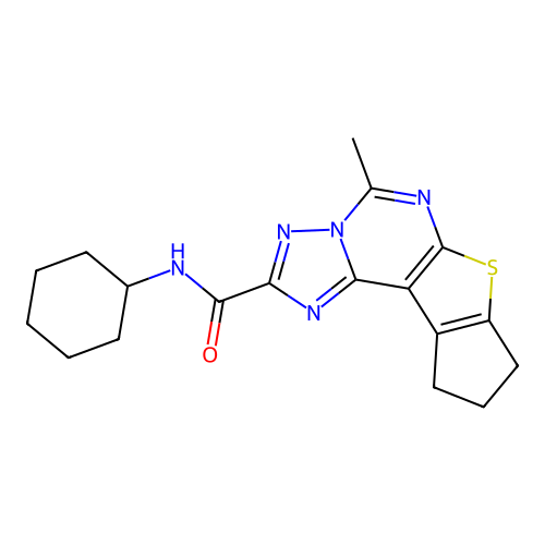 N-cyclohexyl-5-methyl-9,10-dihydro-8H-cyclopenta[4,5]thieno[3,2-e][1,2,4]triazolo[1,5-c]pyrimidine-2-carboxamide structure