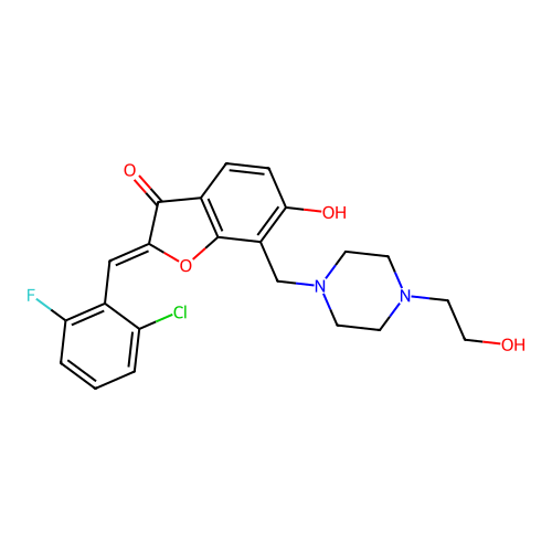 (Z)-2-(2-chloro-6-fluorobenzylidene)-6-hydroxy-7-((4-(2-hydroxyethyl)piperazin-1-yl)methyl)benzofuran-3(2H)-one structure