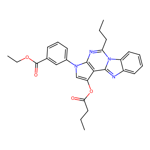 ethyl 3-(1-(butyryloxy)-5-propyl-3H-benzo[4,5]imidazo[1,2-c]pyrrolo[3,2-e]pyrimidin-3-yl)benzoate structure
