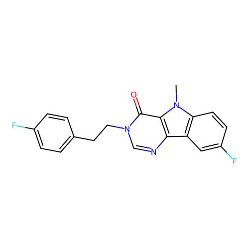 8-fluoro-3-[2-(4-fluorophenyl)ethyl]-5-methylpyrimido[5,4-b]indol-4-one structure