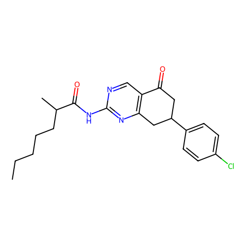 N-(7-(4-chlorophenyl)-5-oxo-5,6,7,8-tetrahydroquinazolin-2-yl)-2-methylheptanamide structure