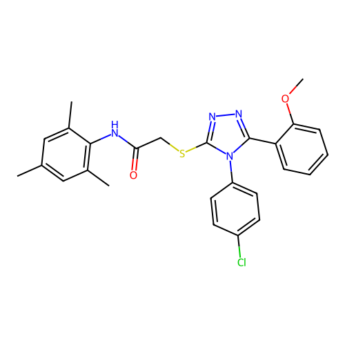2-{[4-(4-chlorophenyl)-5-(2-methoxyphenyl)-4H-1,2,4-triazol-3-yl]sulfanyl}-N-(2,4,6-trimethylphenyl)acetamide structure