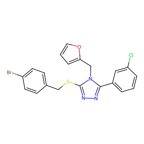 3-((4-bromobenzyl)thio)-5-(3-chlorophenyl)-4-(furan-2-ylmethyl)-4H-1,2,4-triazole structure