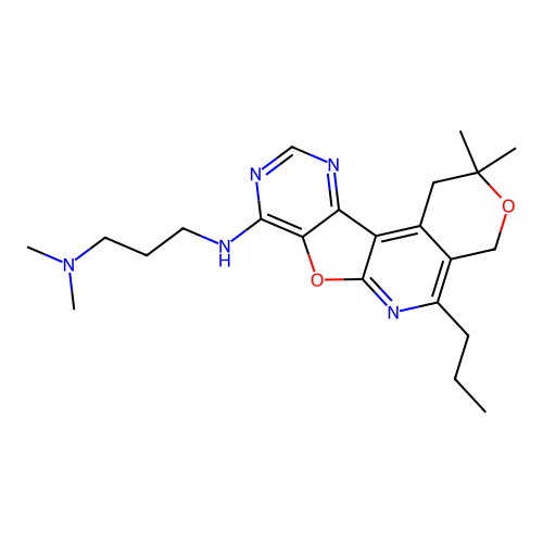 N'-(2,2-dimethyl-5-propyl-1,4-dihydro-2H-pyrano[4'',3'':4',5']pyrido[3',2':4,5]furo[3,2-d]pyrimidin-8-yl)-N,N-dimethylpropane-1,3-diamine structure