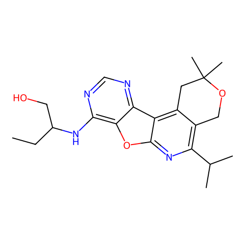 2-((5-isopropyl-2,2-dimethyl-2,4-dihydro-1H-pyrano[4'',3'':4',5']pyrido[3',2':4,5]furo[3,2-d]pyrimidin-8-yl)amino)butan-1-ol structure