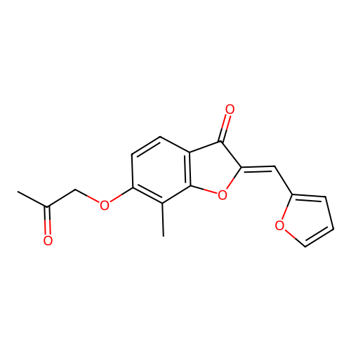 (Z)-2-(furan-2-ylmethylene)-7-methyl-6-(2-oxopropoxy)benzofuran-3(2H)-one structure