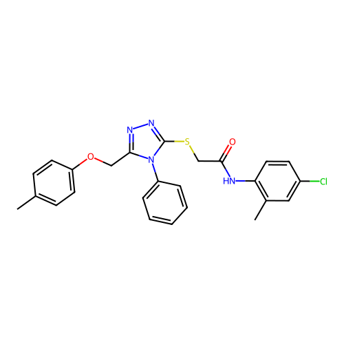 N-(4-chloro-2-methylphenyl)-2-((4-phenyl-5-((p-tolyloxy)methyl)-4H-1,2,4-triazol-3-yl)thio)acetamide structure