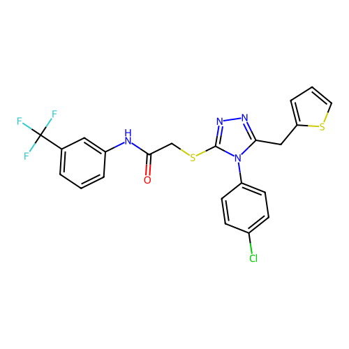 2-{[4-(4-chlorophenyl)-5-(thiophen-2-ylmethyl)-4H-1,2,4-triazol-3-yl]sulfanyl}-N-[3-(trifluoromethyl)phenyl]acetamide structure