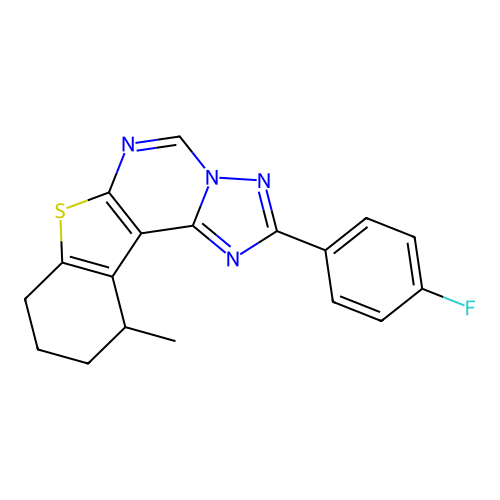 2-(4-fluorophenyl)-11-methyl-8,9,10,11-tetrahydro[1]benzothieno[3,2-e][1,2,4]triazolo[1,5-c]pyrimidine structure