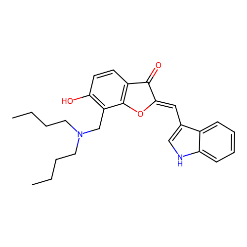 (2Z)-7-[(dibutylamino)methyl]-6-hydroxy-2-(1H-indol-3-ylmethylidene)-1-benzofuran-3(2H)-one structure