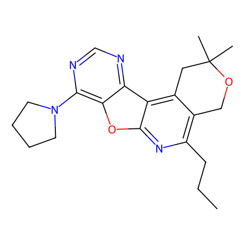 2,2-dimethyl-5-propyl-8-(pyrrolidin-1-yl)-1,4-dihydro-2H-pyrano[4'',3'':4',5']pyrido[3',2':4,5]furo[3,2-d]pyrimidine structure